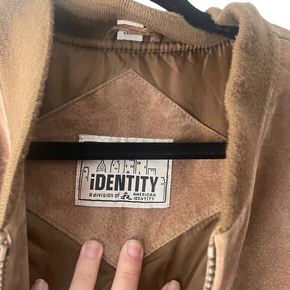 Identity Vintage 90s Men's Size Large Tan Leather Bomber Coat Jacket - Picture 5 of 12